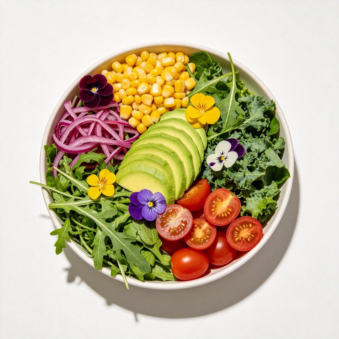 Rainbow salad bowl recipe card example